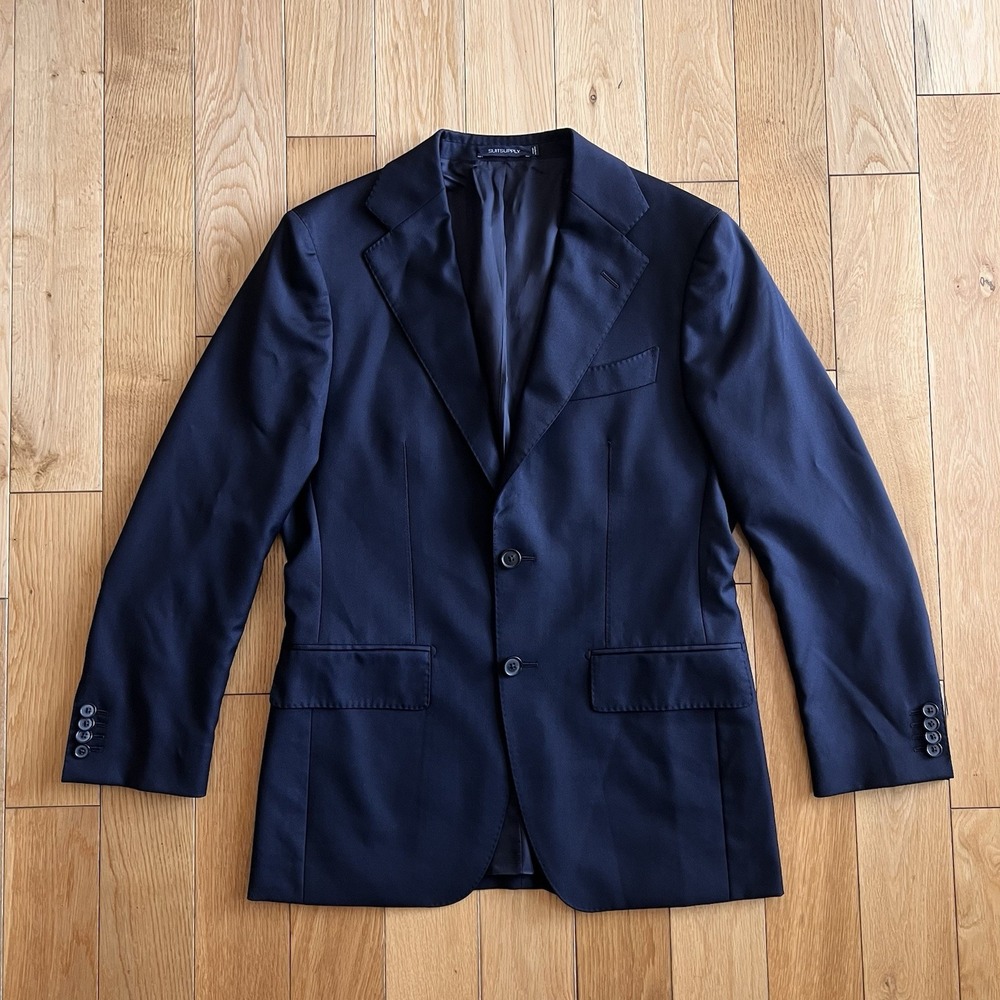 NWOT Suitsupply Mens Navy Tailored Fit Havana Flap Slim Blazer Pure Wool S110 34